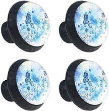 Fiori di farfalla blu disegnati a mano Pomelli per Porta Set di 4 Pomelli per Mobili Manopole per Cassetti Cucina Armadio Vetro