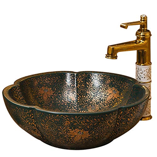 lilili Lavabo da Appoggio Wash Basin Lavabi- Lavabo da Bagno Lavabo da Appoggio in Ceramica retrò in Stile Americano Lavabo Rotondo in Ceramica sopra Casa 42x42x15cm (Color : No Accessories)