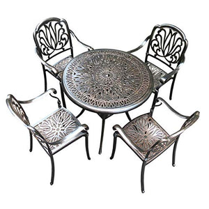CGBF-Tavolo per Sedie da Giardino in Alluminio Pressofuso 5 Pezzi,Set di Mobili in Bronzo Antico per Patio Esterno con Foro per Ombrellone