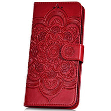 URFEDA Pelle Libretto Custodia Compatibile con Galaxy M31 Cover Libretto Portafoglio 3D Girasole Fiore Di Mandala Case Antiurto Cover Silicone Morbido Custodia Magnetico Taccuino Flip Custodia Rosso
