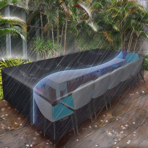 ESSORT Copertura Tavolo Esterno 315x160x74cm Copertura Tavolo da Giardino Telo Impermeabile Antipolvere per Arredo Poliestere in PVC per Nero(Garanzia di 1 Anni)