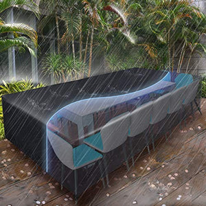 ESSORT Copertura Tavolo Esterno 315x160x74cm Copertura Tavolo da Giardino Telo Impermeabile Antipolvere per Arredo Poliestere in PVC per Nero(Garanzia di 1 Anni)