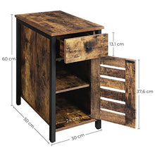 VASAGLE Tavolino con Cassetto, Comodino Stretto di 30 cm per Piccoli Spazi, Mobiletto con Anta a Persiana e Struttura in Metallo, Stile Industriale, Marrone Vintage e Nero LET066B01