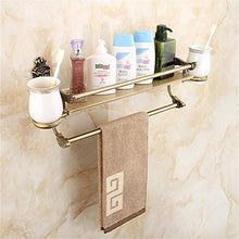 GJJSZ Mensola da Bagno Multiuso Antica con portasciugamani e portaspazzolino,Ottone,Spazzolato,mensola da Bagno 51 * 24 cm