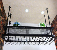 Scaffale da parete classico a 2 ripiani in ferro metallo per vino, mensola da parete a soffitto, porta bottiglie di vino e bicchieri da appendere (dimensioni: 50 x 30 cm)