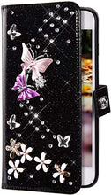 Robinsoni Custodia Compatibile con Samsung Galaxy A70 Cover Sparkle Bling Diamante e Farfalla Pelle PU Portafoglio Libretto Magnetica Cover Brillante Fiore Libro Folio Flip Cover Silicone Cover Nero