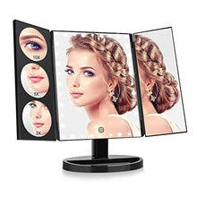 Specchio cosmetico a LED, specchio da trucco illuminato a tre ante, touch screen e specchio con ingrandimento 3X / 5X / 10X, specchio per il trucco da tavolo con due modalità di alimentazione, specch