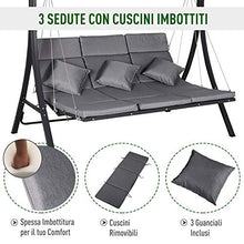 Outsunny Dondolo 3 Posti per Esterni Giardino, con Chaise Longue e Tetto Regolabile, Nero e Grigio, 200 x 115 x 168 cm