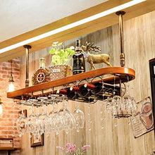FAFZ Portavini Portabottiglie in Metallo Sospeso, Regolabile in Altezza, Porta Bicchieri da Vino, Portabottiglie in Legno, con Pendente in Cristallo