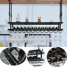 JHGJBJ Appesa Vino Rack Metallo, Altezza 30-60cm Ferro Battuto Supporto di Vetro di Vino Appeso A Doppio Strato Regolabile, con Bottiglia di Vino Trogolo, Rack, Appeso Cremagliera della Tazza