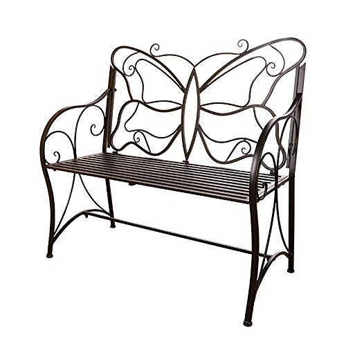 2 Posti Panca Da Giardino Per Esterni,Panca da Interno In Metallo Con Balcone Schienale A Farfalla，Sedia Da Portico Durevole In Ghisa，Panca Decorativa Ingresso Mobili Portico Anteriore
