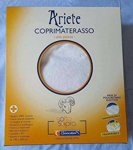 BIANCALUNA Art Ariete Pellicola Proteggi Materasso per Letto un posto e mezzo in Schiuma Impermeabile Misura 130x200 cm