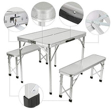Turefans tavolino Pieghevole, Tavolo da Campeggio, Lega di Alluminio, Pieghevole, 60 * 90 * 70 cm, con 2 panche