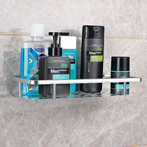 UWY Supporto per Doccia a Parete Antiruggine Senza Foratura Mensola per Bagno WC Supporto per Scarico Argentato Staffa a 1 Livello Cestello portaoggetti in Alluminio Rettangolare per Hotel