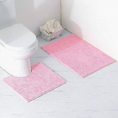 Set da bagno in due pezzi rettangolare a forma di U Tappetino da bagno Tappeto lavabile per il bagno(Pink)