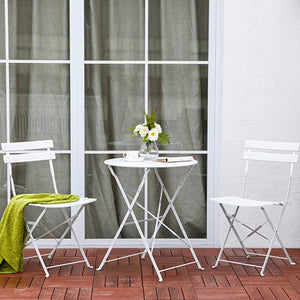 PiuShopping Set da Pranzo per Giardino, in Acciaio con Tavolo Rotondo E 2 SEDIE Pieghevoli (Bianco)