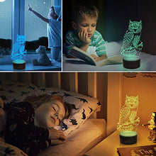 CooPark Lampada da comodino gufo per bambini, gufo 3D Illusion Lampada da tavolo Arredamento camera da letto Interruttore tattile remoto 16 colori che cambiano giocattoli Regali di compleanno
