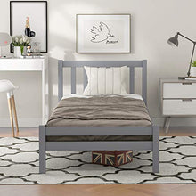 Letto singolo grigio 90 x 190 cm telaio in legno di pino massello, struttura per camera da letto in legno, letto con testiera per adulti e bambini, adatto per materassi da 90 x 190 cm