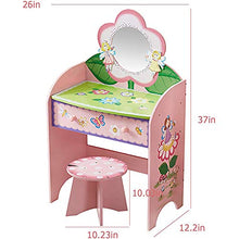 DD&QG Arte del Legno Bambini Principessa Vanity Toeletta da Trucco con Specchio E Sgabello,Bambini Specchiera Tavolo Cosmetici con Cassetti,per Le Bambine Miglior Regalo-Rosa 58x33x94cm(23x13x37inch)
