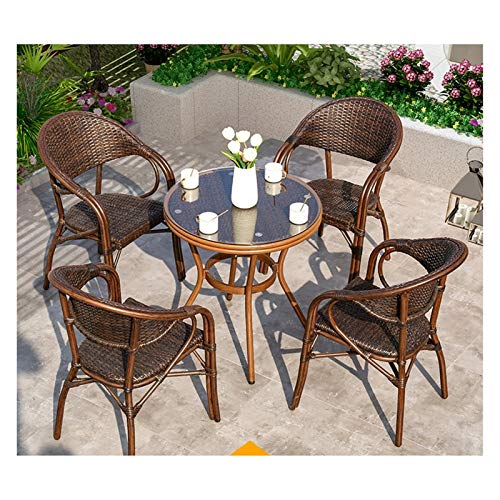 HLZY Tavolo in Vimini in Rattan mobili in Patio e Set Sedia, Arredamento per Esterni Ratan Patio Set di mobili in Vetro Top tavolino da caffè Patio Set tavolino da caffè Conversazione Patio