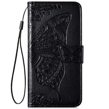 Saceebe Compatibile con Xiaomi 8 lite Custodia pelle Cover a libro Portafoglio Flip Case [Custodia in pelle goffrata con fiori e farfalle con cordino] anteriore e posteriore Bumper Case,nero