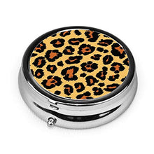 Contenitore per pillole rotondo scuro con stampa leopardo, 3 scomparti, in metallo, per medicina e vitamine, per viaggi all'aperto