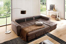 AVANTI TRENDSTORE - Puma - Divano ad Angolo in Microfibra Marrone con Ottica di Pelle Vintage, con Funzione Letto e cassettone salvaspazio Integrato, Dimensioni: Lap 243x85x155 cm - Arredi Casa