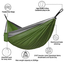 SUNNY GUARD Amaca da Campeggio Portatile con due cinghie per alberi Traspirante Nylon da Paracadute Amaca backpacking, viaggi，270x140cm verde e grigio