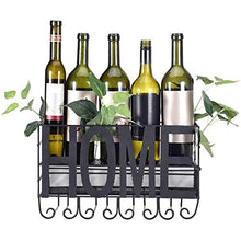 LANA Porta Vino Metallo Parete Scaffale Vino, 5 Bottiglie di Vino e 4 STEM portaocchiali con Sughero Bagagli, Mensola Vino for Bar/Cucina/armadi, Nero