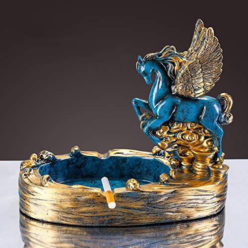 Kjsdzh Decorazione Europea Creativa Americana Moderna Cremagliera del Vino Decorazione Adatta per Soggiorno Portico Armadio da Vino Bar Tavolo Casa Portabottiglie, Posacenere Pegasus (Blu)
