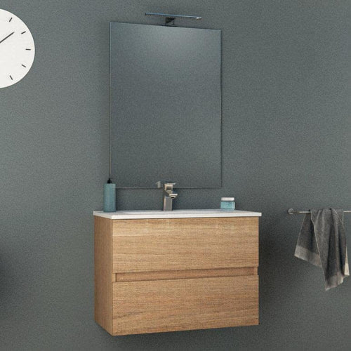 giordanoshop Mobile Bagno Sospeso 74 cm Lavabo e Specchio Tavassi Giove Rovere Chiaro