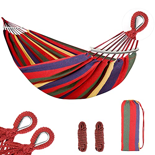 Vivibel Amaca da campeggio per esterni, portatile, per hammo con trave anti-rotolamento, amaca ultraleggera, dimensioni del tessuto 260 x 150 cm, portata fino a 200 kg, 2 tiranti in nylon inclusi