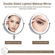 Specchio, Specchio per Il Trucco Specchio per Il Trucco Illuminato, Specchio cosmetico da appoggio bifacciale ingrandimento x1 / x10 con dimmerabile al Tocco e Altezza Regolabile, Alimentato a Batter