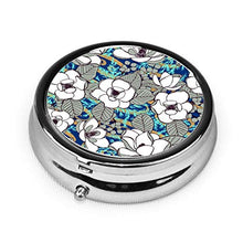 Scatola rotonda per medicina portatile, mini portapillole in metallo, dispenser per pillole tascabili, borsa da viaggio, elegante Magnolia Blossoms Cobalt XL