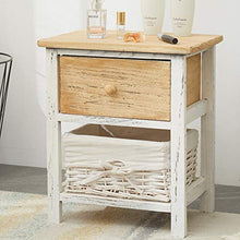 Rebecca Mobili Comodino piccolo, cassettiera con 2 cassetti di vimini, legno, bianco, shabby chic, camera bagno - Misure: 42 x 40 x29 cm (HxLxP) - Art. RE4196