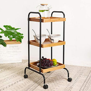 YIN YIN Carrello per Ripiani Scaffale casa in Legno di bambù Mobile conveniente Cucina Sala da Pranzo Soggiorno Balcone ripiano in Legno Colore 32X32X90cm Carrello a rulli (Color : Black)