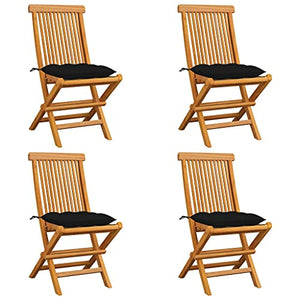 vidaXL Sedie da Giardino con Cuscini Neri 4 pz Massello di Teak