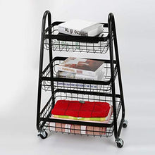 LYM &ripiano di stoccaggio Scaffalature Multifunzione in Metallo Cestino Cucina Soggiorno Camera da Letto 3 Strati Mobile con Ruote Rack Nero Scaffale di Finitura