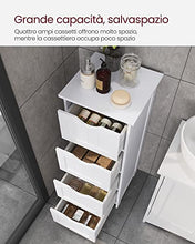 VASAGLE Mobile da Bagno, Cassettiera, Armadio Autoportante, con 4 Cassetti, 30 x 30 x 82 cm, per Bagno, Soggiorno, Sala da Pranzo, Cucina, Stile Moderno, Bianco LHC40W