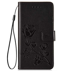 Robinsoni Cover Compatibile con Samsung Galaxy Grand Prime G530 Case Scintillare Glitters Lucido Portafoglio Libro Custodia Retro 3D Rosa Stampato Pelle PU Libretto Cover Foglio Flip Fiore Caso, Nero
