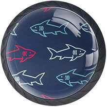 Squali blu rossi disegnati blu Pomelli per Porta Set di 4 Pomelli per Mobili Manopole per Cassetti Cucina Armadio Vetro