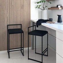 Seggiola da bar Set di 2 sgabelli moderni, Velluto Sedie da pranzo, Seduta imbottita in tessuto con gambe in metallo nero, condimento Sala Sedia di casa, Nero, Altezza seduta 75 cm ristorante