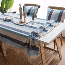 Weisin Dining Table Cloth Blue Spliced Stripe Tassel Tablecloth Decorative Home Accessory,Blu Navy