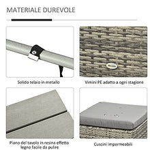 Outsunny Mobili da Giardino in Rattan Salotto da Esterno Set 4 Pezzi con Divano, Tavolino Regolabile e Pouf, Grigio
