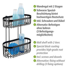 WENKO Scaffale da Parete a 2 Ripiani Classic Plus Black con Protezione antiruggine di Alta qualità, Nero, 26,5 x 33 x 14,5 cm