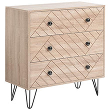 M MUNCASO Comodino con 3 cassetti con maniglie in metallo e corridori, unico pannello posteriore fisso e design unico a zig-zag