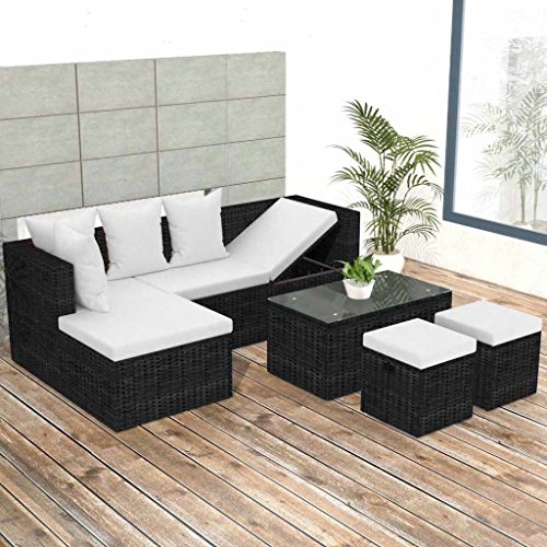 Tidyard Set Divani da Giardino 4 pz con Cuscini in Polyrattan Nero, Set Divani da Giardino, Set divani da Giardino da Esterno 187 x 119 x 58 cm
