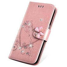 Saceebe Compatibile con Huawei P30 pro Custodia pelle Cover a libro Portafoglio Flip Case [Custodia in pelle goffrata Love con cordino] Farfalla diamante Anteriore e posteriore Cover,oro rosa