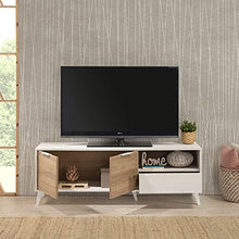 VS Venta-stock Mobile TV Koln 2 Porte e 1 cassetto, Color Bianco Spazzolato e Legno, 136,5 cm (Larghezza) 40 cm (profonditá) 48,5 cm (Altezza)