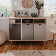 EPIK - Mobiletto in quercia e grigio | Comò 120 x 88 cm con piedini in rovere massiccio